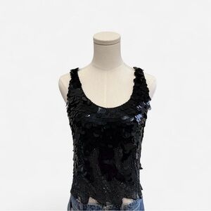 Vintage Oleg Cassini Black Sequin Tank Top